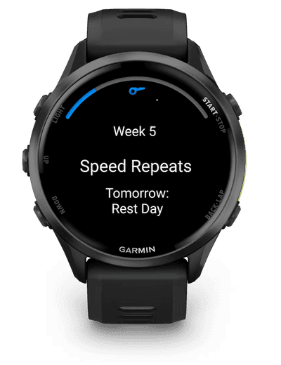 Garmin watch showing a Singlet workout